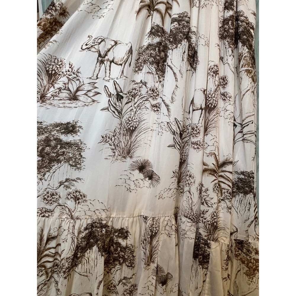 NWT Sandro Paris Natural Marro Ruffled Printed Gauze Midi Boho Dress Size 36/4 - Picture 7 of 8
